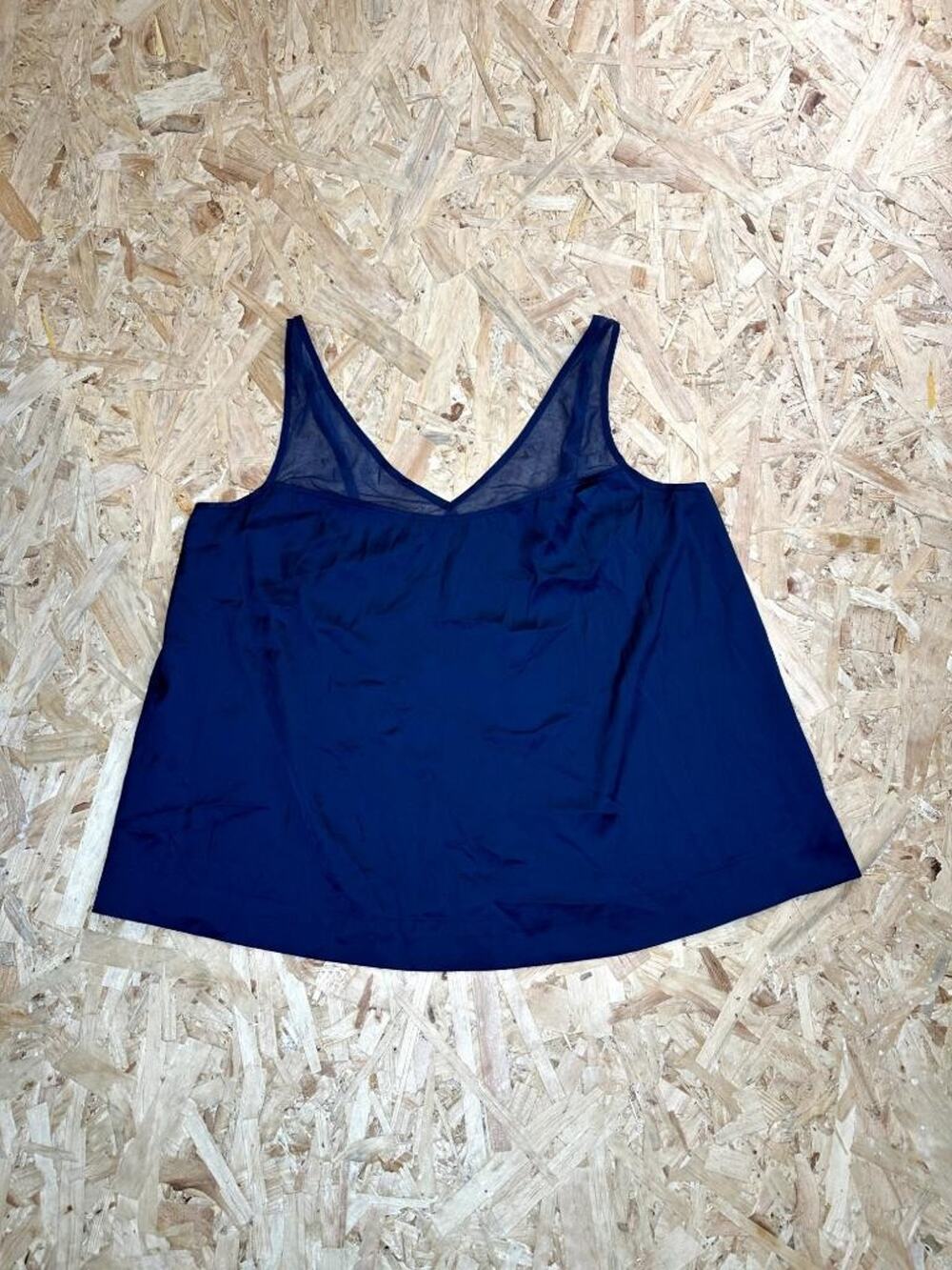 Soma Sensual Camisole Womens Large Navy Blue Satin Mesh V-Neck Sleep Cami Top